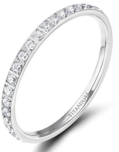 Zakk 2mm Eternity Bague d'éternité pour Femme en Ttitane avec Zircone Cubique Bague de Fiançailles Mariage