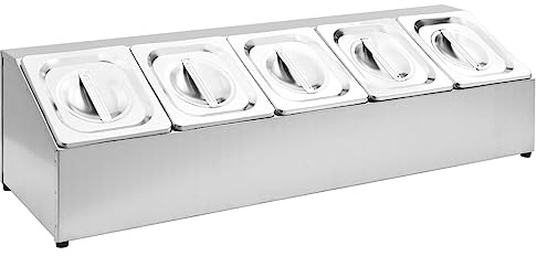 vidaXL Soporte Bandeja Gastronorm con 5 Bandejas 1/6 Contenedores de Alimentos Barra Recipiente para Ensaladas Hostelería Acero Inoxidable
