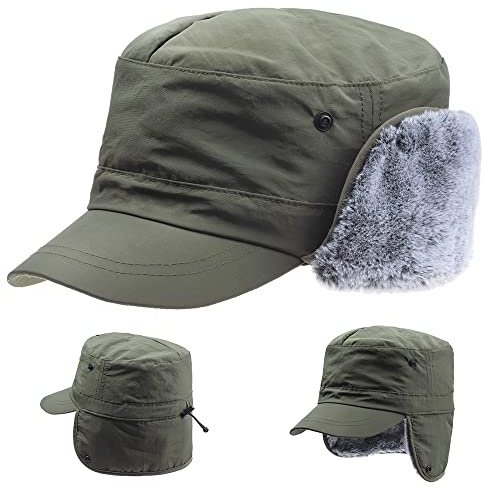ZffXH Cappello Aviatore Uomo, Verde Militare Esercito Trapper Cappello Inverno Earflap Ski Cadet cap Militare Aviatore Pilota Berretto Caldo Cacciatore Elmer Fudd Rancher Pelliccia Uomini