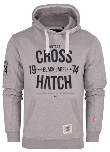 Crosshatch Mens Designer Casual Hooded Fleece Sweatshirt Jacket Overhead Pullover (Grey, L)