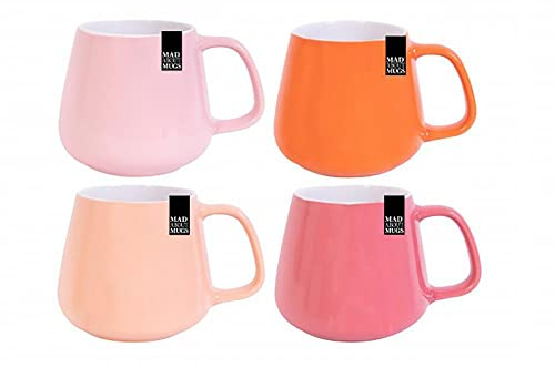 YöL Set of 4 Mugs Stoneware Pink Orange Peach Coffee Tea Cup Brew Latte Home Kitchen Stylish Mug Set 400ml