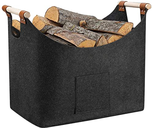 Cestino Cesto in Feltro XXL Borsa in Feltro per Legna da Ardere, Pieghevole Cesta per Legna da Interno con Manici Rinforzati, Può Contenere Giornali Vestiti Legna Giocattoli Accessori Camino