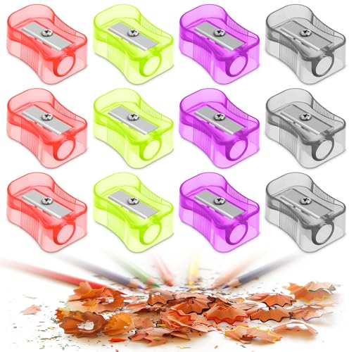 Andibro 12 Stück Kleiner Anspitzer,4 Farben Mini Spitzer Kinder Bleistiftspitzer tragbar handgehalten kleiner kompakter Bleistiftspitzer manueller Bleistiftspitzer