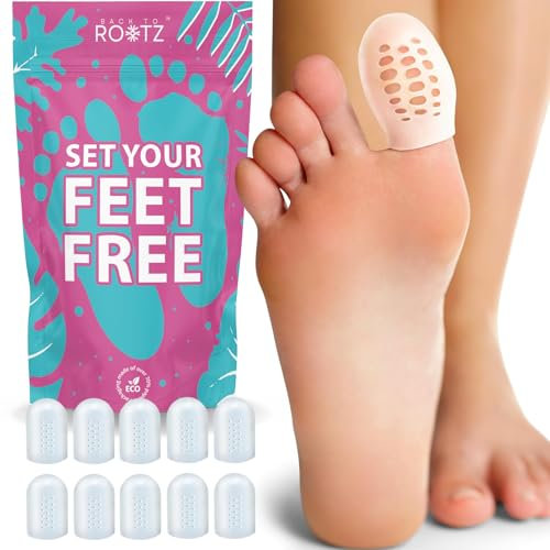 ROOTZ® | 10 Protectores para el Dedo Gordo del Pie | Funda de Gel para Alivio de Juanetes, Ampollas y Uñas Encarnadas | Dedales de Silicona Transpirables