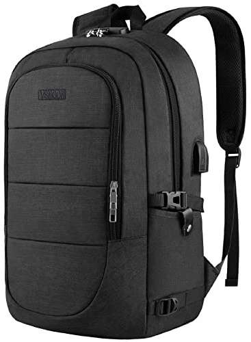 VSNOON Anti-Theft Laptop Backpack, 18.4 inch Business Laptop Rucksack Bag with USB Charging Port & Lock, Water Resistant Travel Backpack Computer Bag for Women Men, Black