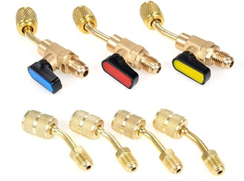ERYUE Válvula de Bola de Cierre en ángulo para refrigerante de Aire Acondicionado de 1/4 de Pulgada para R410A R134A R12 R22 HVAC y R410A Adaptador Hembra de 5/16 de Pulgada a Macho de 1/4 de Pulgada