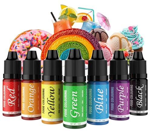 Colorants Alimentaires 7 Colorants x 12ml, Colorants Alimentaires Liquide pour la Décoration de Gâteaux,Fondant,Pâtisserie,Glaçage,Cuisson,Fabrication de Slime Savon DIY