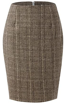IQYU N Roll - Gonne invernali da donna, a vita alta, attillate, in lana, lunghezza al ginocchio, con gonne invernali, grigio., S
