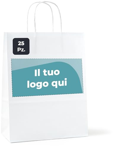 Cimpress Borse di carta personalizzate con manici, borse di personalizzate con logo, 22 × 30 cm, Stampa discreta, borse di carta personalizzabili per negozi, fiere, boutique e regali, confezione da 25