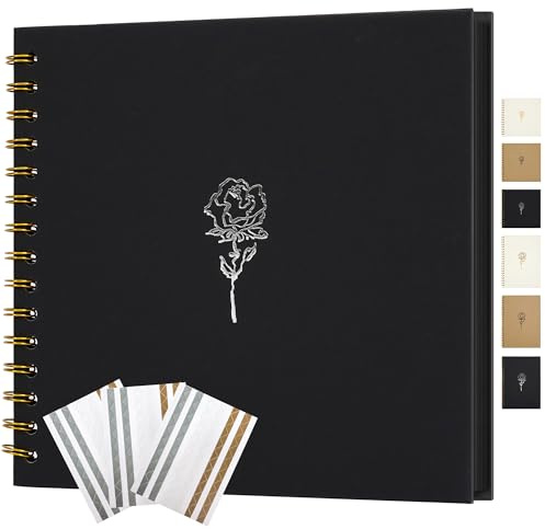 Hiwhy Scrapbook Photo Album 8 x 8 Memory Book Kraft Paper 40 Pages DIY Scrapbook Album for Wedding, Anniversary, Family, Black