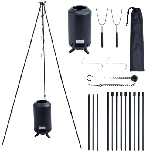 CHANGEMOORE Campfire Tripod BBQ with Fire Pit, Adjustable 54–108cm Height, Foldable Aluminum Cooking Tripod with Storage Bag for BBQ, Garden, Camping, Picnic and Outdoor Use