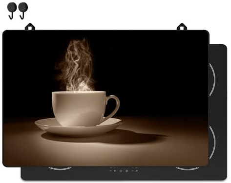 KitchyMist Protège Plaque Induction Café - 78x52 cm - Déco cuisine - Protection pour plan de travail - Cuisson protégée - Fond de hotte de cuisine