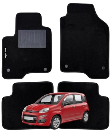 Set 4 Tappeti in Moquette NERI per PANDA 3 serie dal 2012 - Compatibli NON Originali, con Bottoni di Fissaggio, con Battitacco cucito e antiscivolo