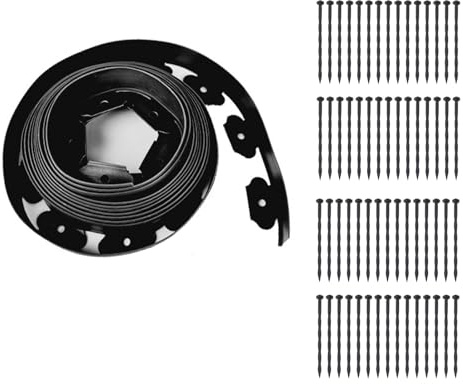 Bordura de Jardín Flexible 10 m con 60 Estacas – Borde para Césped de Plástico, Altura 5 cm – Separador para Parterres y Caminos, Negro