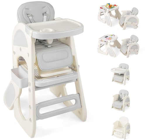 Maxmass 8 in 1 Baby Highchair, Infant Feeding Chair with Adjustable Backrest, Removable Double Tray, Storage Boxes and Safety Harness, Convertible High Chair for 6-36 Months Toddlers (Grey)