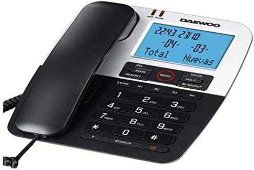 Daewoo Teléfono Fijo DTC - 410 | Teléfono Fijo con Gran Pantalla | Fácil de Usar | Manos Libres, Transferencia de Llamadas y Música en Espera | Color Negro