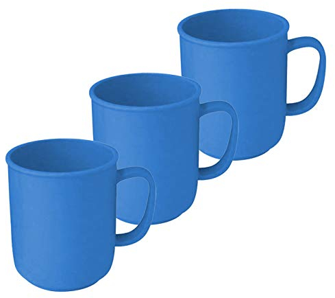 3 tasses avec anse à 300 ml en plastique Différents coloris café tasse de thé tasse mug Anse Tasse, Plastique, bleu, 9,5 x 8 cm