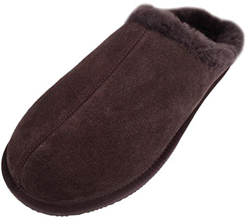 SNUGRUGS Newbury, ciabatte da uomo in pelle di pecora, suola in gomma aperta sul retro, Marrone (Marrone), 44/45