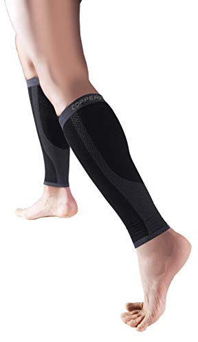 Copper Fit Unisex Adult Copper Infused Compression Calf Sleeves Bandana, Black, Small Medium US