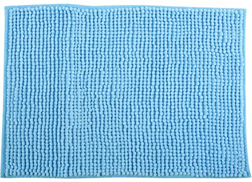 MSV Badteppich Badvorleger Duschvorleger Chenille Hochflor Badematte 60x90 cm – Hellblau