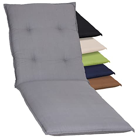 Beo Sonnenliege Auflage Wasserabweisend Turin | Made in EU Premium-Qualität | Auflage Gartenliege UV-beständig, fleckenabweisend und waschbar | Atmungsaktive Liegestuhl Auflage in Grau