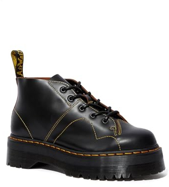 Dr. Martens Church Quad Unisex Shoes – Leather Construction – Abrasion-Resistant Rubber Outsole – Pull Tabs Black Vintage Smooth UK 7 (US Men's 8, US Women's 9) Medium