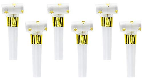 6 Stück Partytröten aus Papier in Weiß mit goldenen Sternen Luftrüssel Krachmacher Partyzubehör