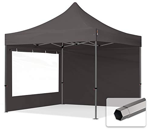 TOOLPORT Faltzelt Faltpavillon Pavillon 3x3m - mit 2 Seitenteilen (Panoramafenster) Premium Dach Partyzelt grau