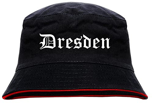 sostex Dresden Anglerhut - Altdeutsche Schrift - Schwarz-Roter Fischerhut XL Schwarz