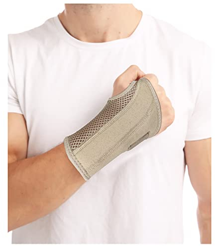 HMCEY Orthèse élastique de Poignet Souple Attelle Poignet Canal Carpien Nuit Orthèse de Soutien de Poignet Orthese Poignet Canal Carpien Main Droite Bandage Poignet pour Tendinite,Arthrite,Beige-L/XL