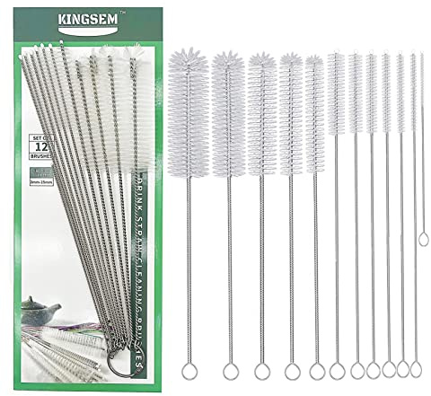 KINGSEM 12 PCS Straw Cleaner Brush kit with 2mm-25mm /6.5-10 INCH for Tube and Pipe.Tumbler, Sippy Cup, Bottle with Straw,Hummingbird feeders and Drinking Straw, Brushes for Cleaning Tanks