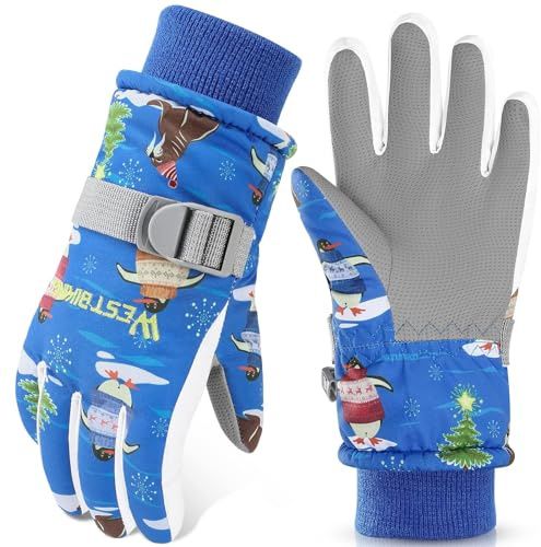 WESTGIRL Kinder Winterhandschuhe Winddicht Warme Skihandschuhe Thermofleece Wasserabweisend Schnee Cartoon kinderhandschuhe Outdoor Snowboarding Radfahren Handschuhe für 3-12 Jungen Mädchen