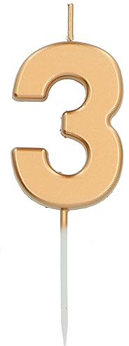 Folat 24143 Kuchen Kerze Ziffer/Zahl 3 Gold - 5 cm Geburtstagskerzen für Geburtstag, Geburtstagsdeko, für Kinder Partys, Hochzeiten, Firmenfeiern, Jubiläen