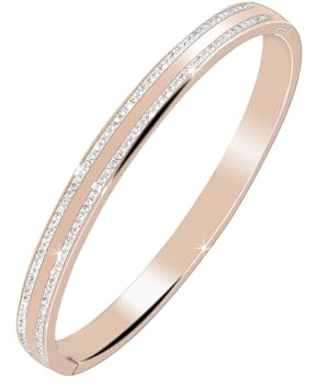 MILAKOO Damen Edelstahl Armband 6mm Elegantes Doppel Drain Diamond Oval (Roségold)