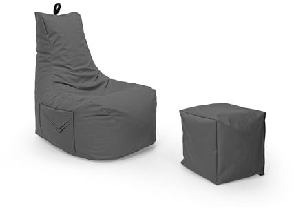 Nadimaideal Sitzsack Gaming Komfort XL - XXL mit Hocker für Kinder, Teenager & Erwachsene | Indoor & Outdoor | EPS Perlen Füllung (Anthrait)