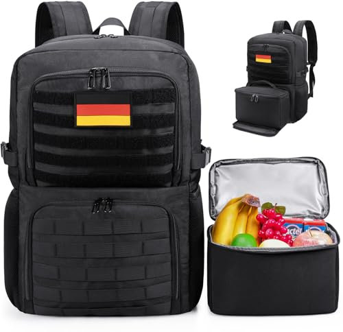 BERTASCHE Lunch Rucksack, Laptop Rucksack mit Kühltasche für 17,3 Zoll, 2-IN-1 Rucksack Herren für Taktisch Arbeit Schule Picknick Uni, Schwarz