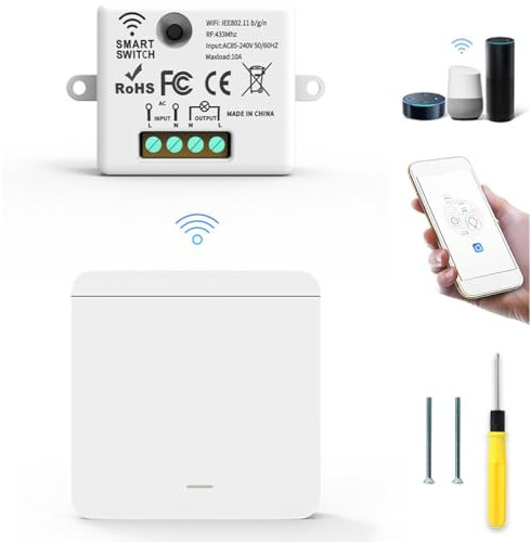 Acmerota Wireless Switch Remote Light Switch Kit 85-240V 10A Max No Wiring Needed On/Off RF Switches for Lamp Appliances up to 1000W / 328ft (1 Remote + 1 Receiver)