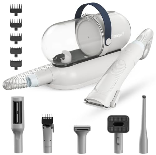 Tranqwil Kit aspirateur de toilettage pour chien – 7 outils de toilettage, capacité de 1,5 L, puissance d'aspiration de 11 kPa, aspirateur silencieux et efficace pour poils d'animaux pour chiens et