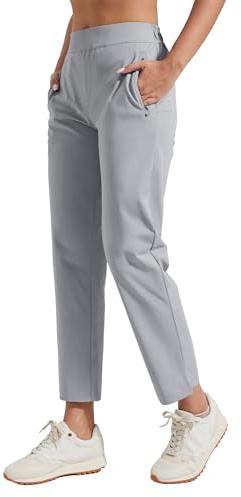 Pioneer Camp Pantaloni da golf da donna lunghi 7/8 con tasche laterali – Pantaloni elastici traspiranti per ufficio, viaggi e sport – Vita elastica con cordino – Pantaloni leggeri e indeformabili