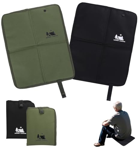 Jadin 2Pièces Tapis de Sol Camping, Coussins de Siège Pliable, Tissu Oxford Imperméable 600D, pour Le Camping, Pique-Niques, Randonnée et Les Voyages (Noir + Vert)