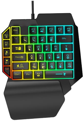HOMSFOU Clavier Mécanique Gamer Filaire pour Gaucher, Rétroéclairé RGB, Compact et Ergonomique, Clavier de Jeu Main pour PC Portable, Couleur Noire, Usage Gaming et Bureautique