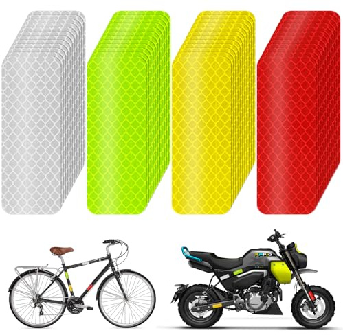 Adiwo Reflective Warning Stickers, 48 PCS Safety Reflective Sticker, Reflective Stickers Outdoor Waterproof, Silver Yellow Red Green High Visibility Reflectors for Motorcycle Car Bike Helmet (8x3cm)