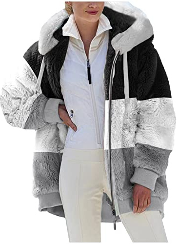LRMQS ladies coats Warm Winter Coats for Women Plus Size Zip up Fuzzy Fleece Jacket Hoodie with Hood Casual Trendy Fluffy Sweater Cardigan