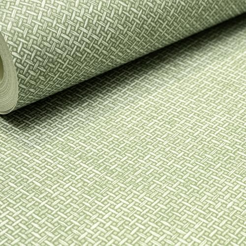 SOPHIE LAURENCE Green Weave-Effect Jute Hessian Wallpaper – Smooth Finish, Wipeable & Removable Roll for Feature Walls (53 cm × 10.05 m)