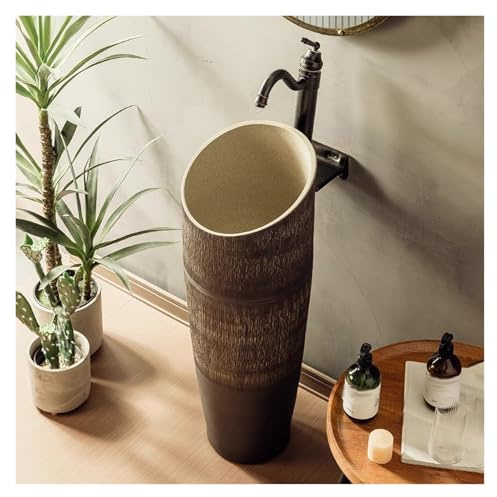 Lavandino Monoblocco Con Piedistallo, Lavabo Da Appoggio Per Interni Ed Esterni E Lavabo Da Bagno Con Tubo Di Scarico, Facile Da Montare(Set 2)