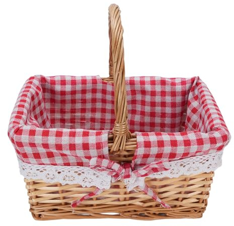 Cocoarm Korgpicknickkorg Picknickkorg Vävd Påskkorg med Avtagbart Bomullslinnesfoder för Utomhuscamping Familjesammankomster (Röd pläd)
