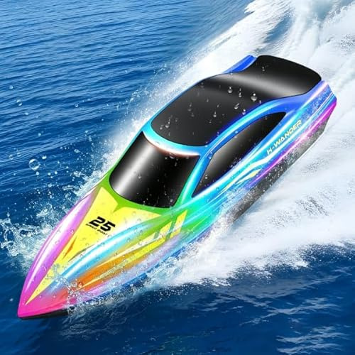 FORMIZON Barco Teledirigido, 2.4GHz Lancha Teledirigida con 7 Modos de Luces LED, 15 km/h Barco RC para Piscinas, más de 120 Minutos, Barcos Teledirigidos Juguetes de Piscina para niños (Azul)