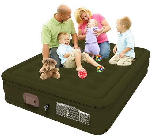 YOBWOK Matelas Gonflable 2 Personnes,Lit Gonflable Portable et Étanche,Matelas Pneumatique avec Pompe Intégrée,Matelas Camping pour La Maison, Le Camping et Les Invités 200x150x40cm,Vert
