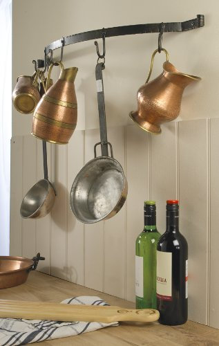 Wrought Iron Bowed Wall Mounted Kitchen Tool / Pan Rack
