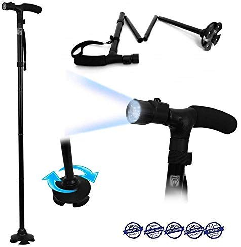 Ducomi Gehstöcke Faltstock mit LED-Licht, höhenverstellbar für Senioren und Menschen mit Behinderungen